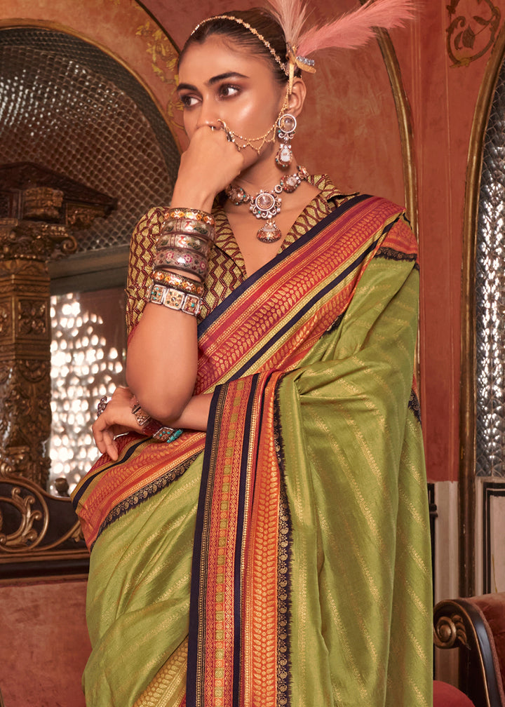 Sheen Green Silk Saree with Patola Blouse
