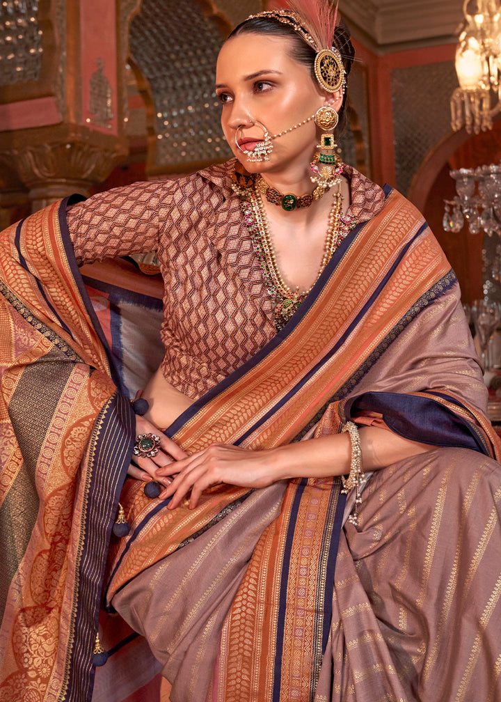 Brown & Orange Silk Saree with Patola Blouse