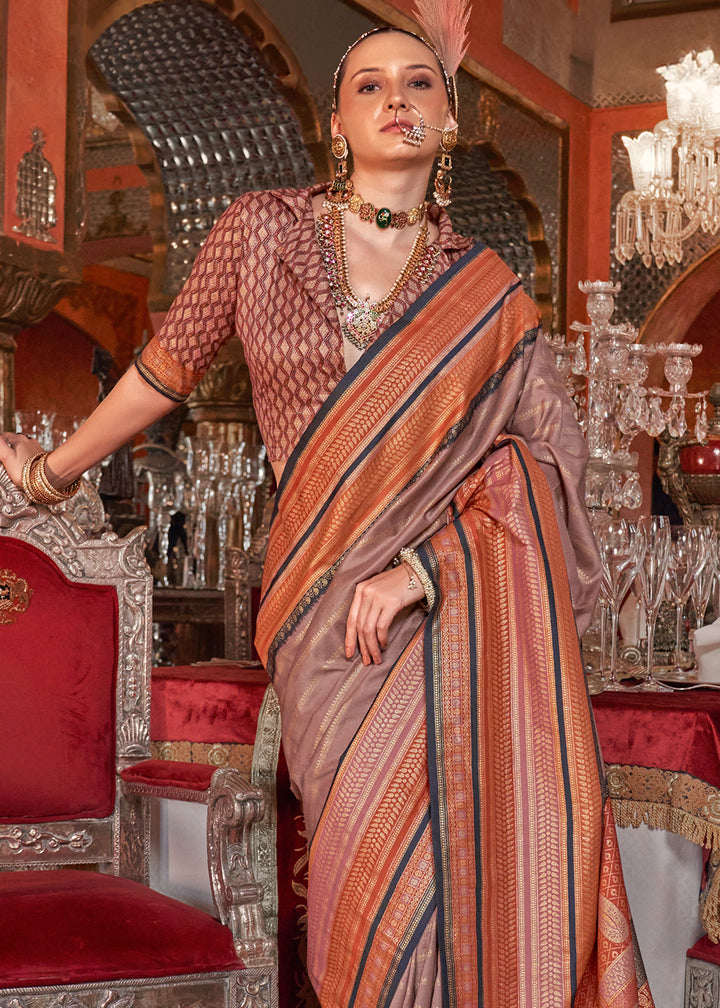 Brown & Orange Silk Saree with Patola Blouse