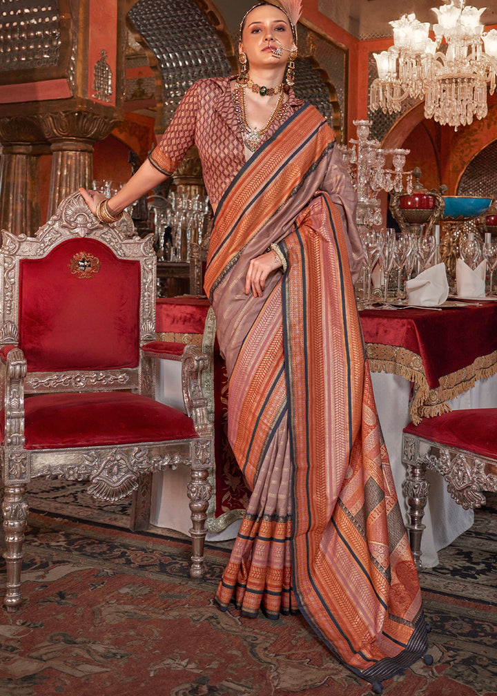Brown & Orange Silk Saree with Patola Blouse