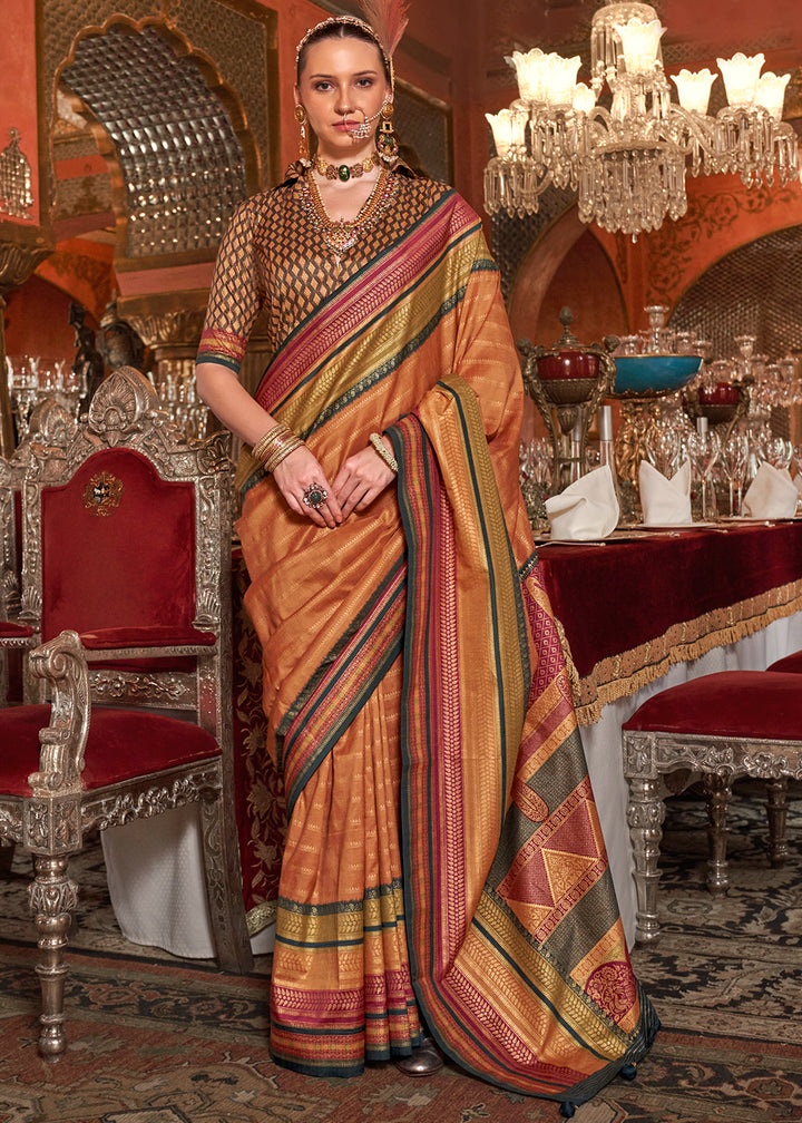 Sandstone Orange Silk Saree with Patola Blouse