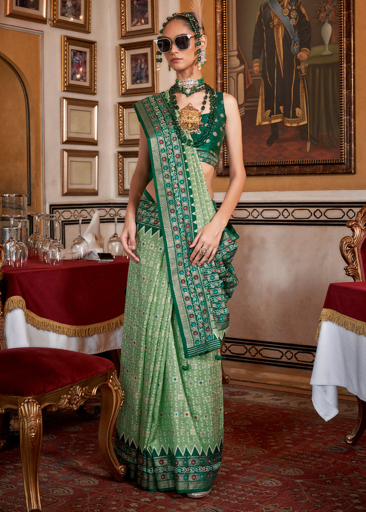 Shades of Green Silk Saree with Patola Prints