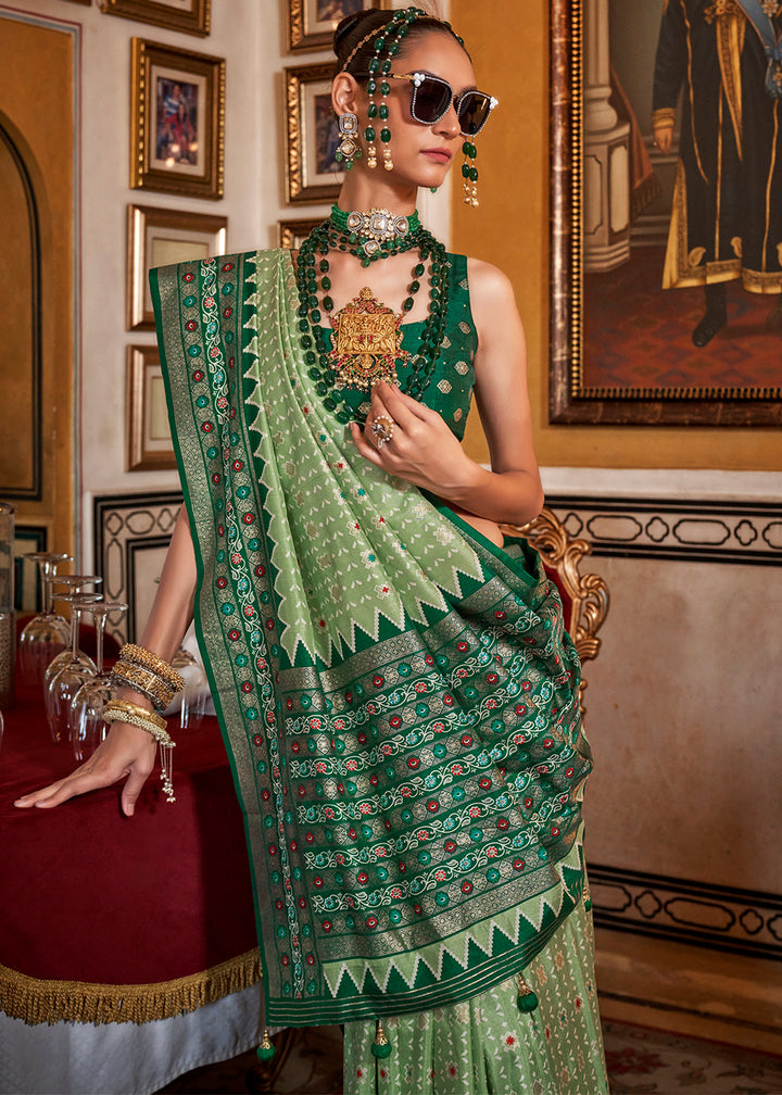 Shades of Green Silk Saree with Patola Prints