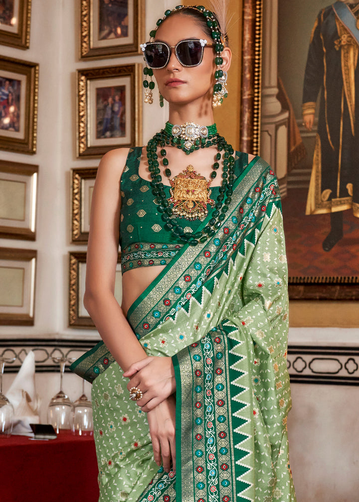 Shades of Green Silk Saree with Patola Prints