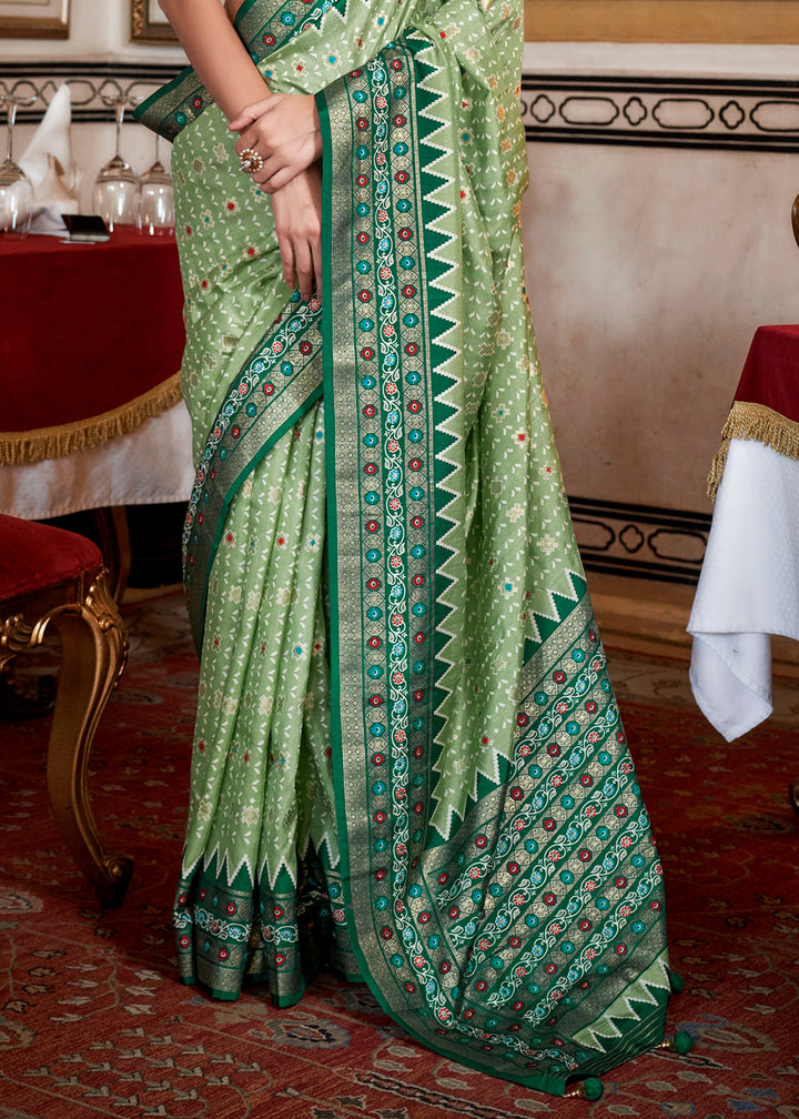 Shades of Green Silk Saree with Patola Prints