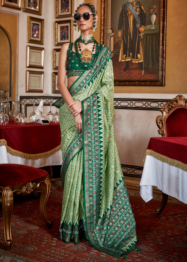 Shades of Green Silk Saree with Patola Prints