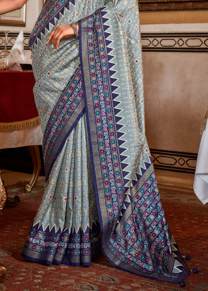 Shades of Blue Silk Saree with Patola Prints