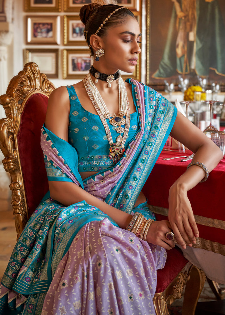 Blue & Purple Silk Saree with Patola Prints
