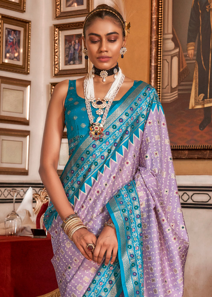 Blue & Purple Silk Saree with Patola Prints