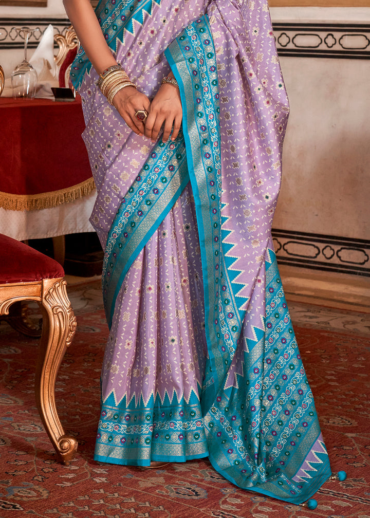 Blue & Purple Silk Saree with Patola Prints