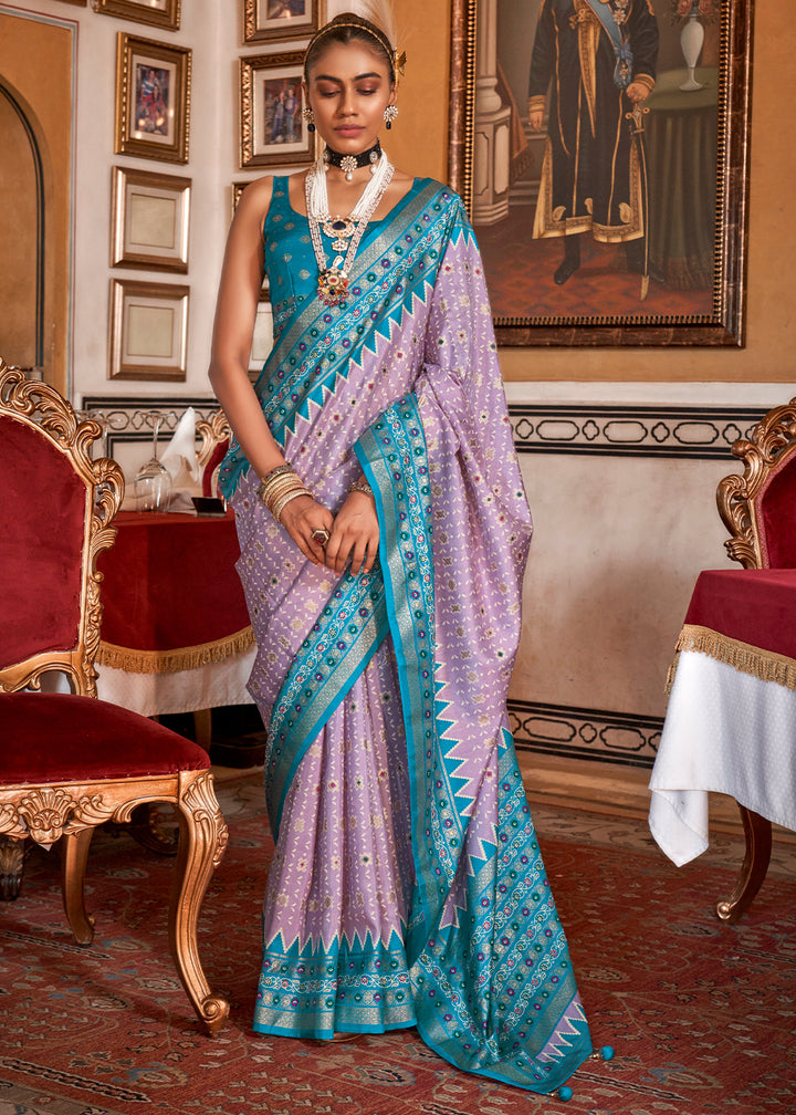 Blue & Purple Silk Saree with Patola Prints