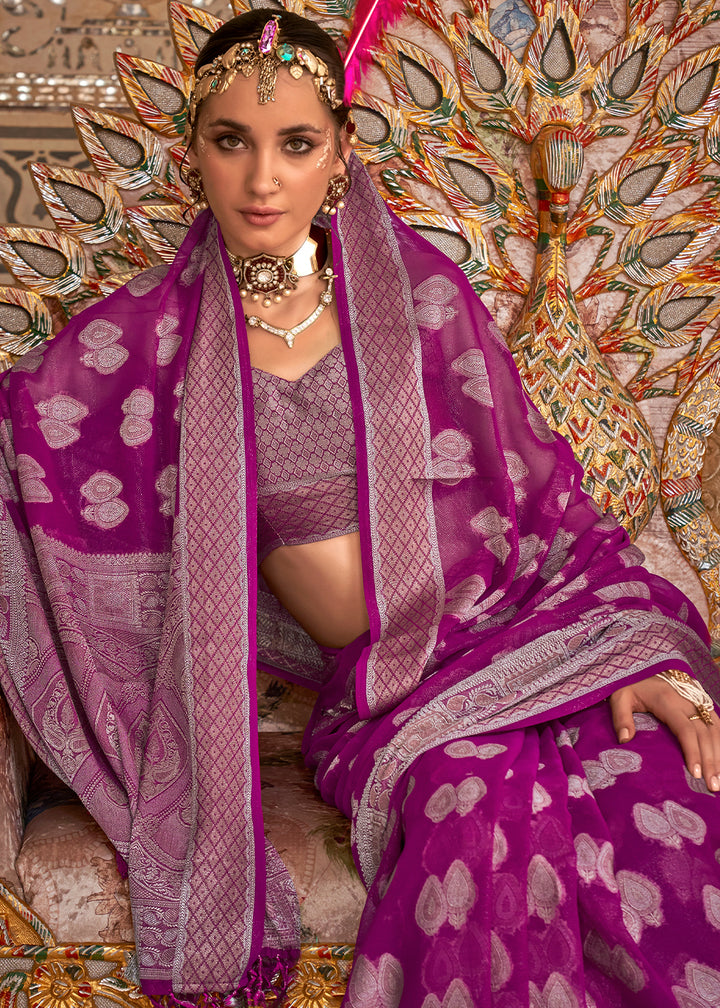 Mardi Gras Purple Butti Patterned Silk Designer Saree