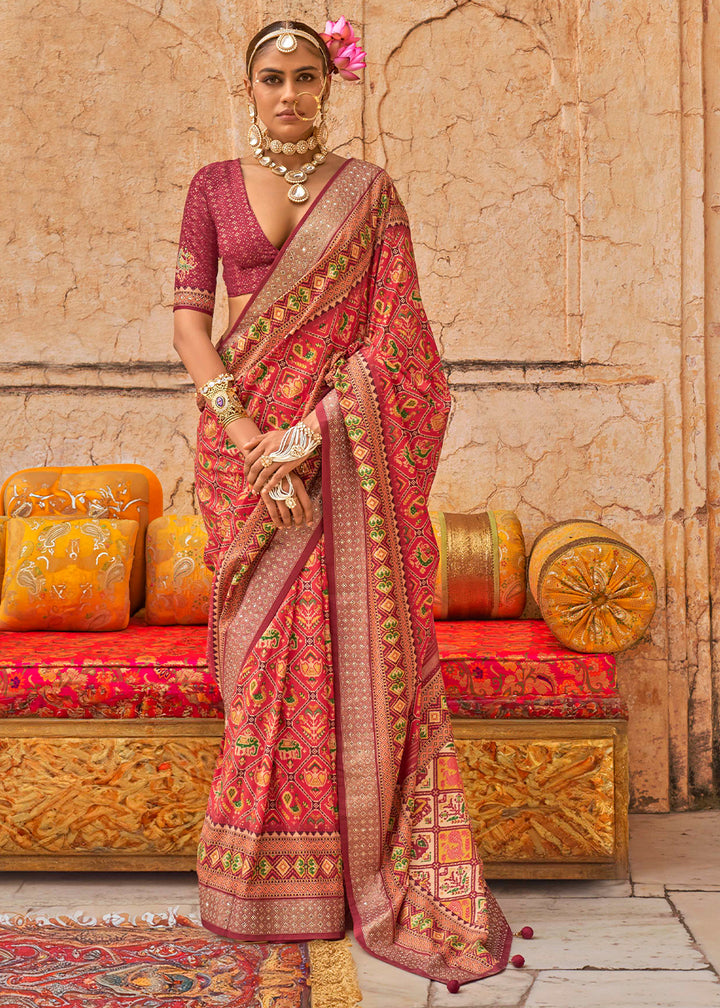 Dazzle Pink Patola Print Viscose Silk Saree with Dew Drops & Studs