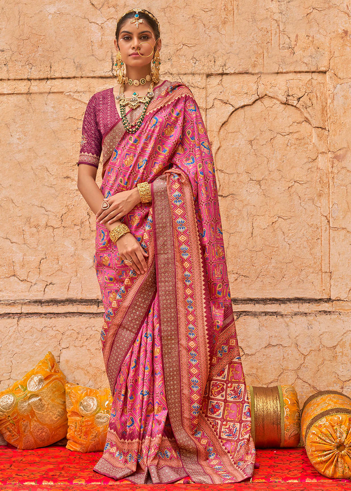 Capri Blue Patola Print Viscose Silk Saree with Dew Drops & Studs