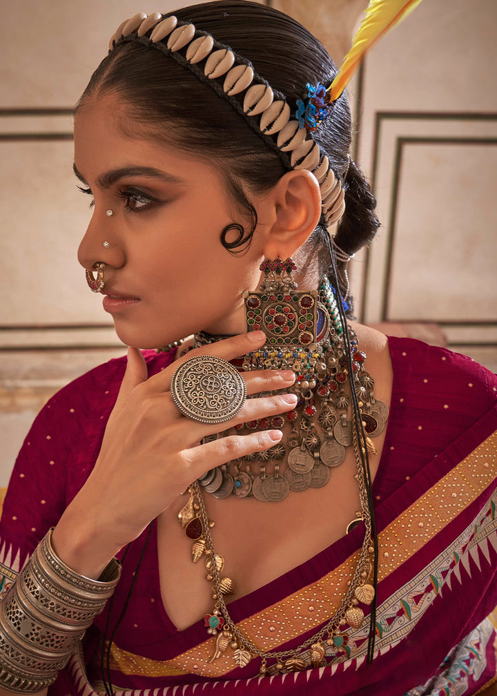 Magenta Pink Viscose Silk Saree with Luxury Print & Dew Drop Detailing