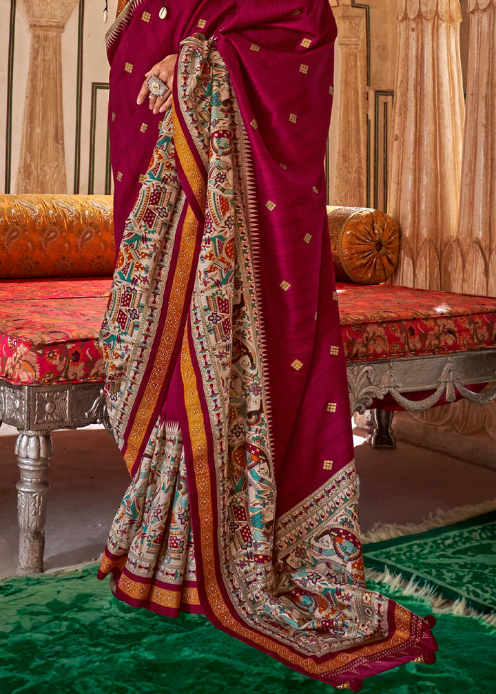 Magenta Pink Viscose Silk Saree with Luxury Print & Dew Drop Detailing