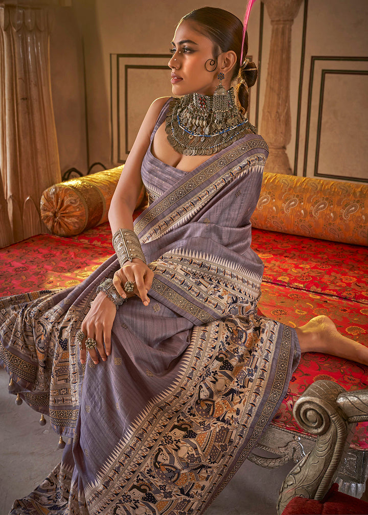 Pale Purple Viscose Silk Saree with Luxury Print & Dew Drop Detailing