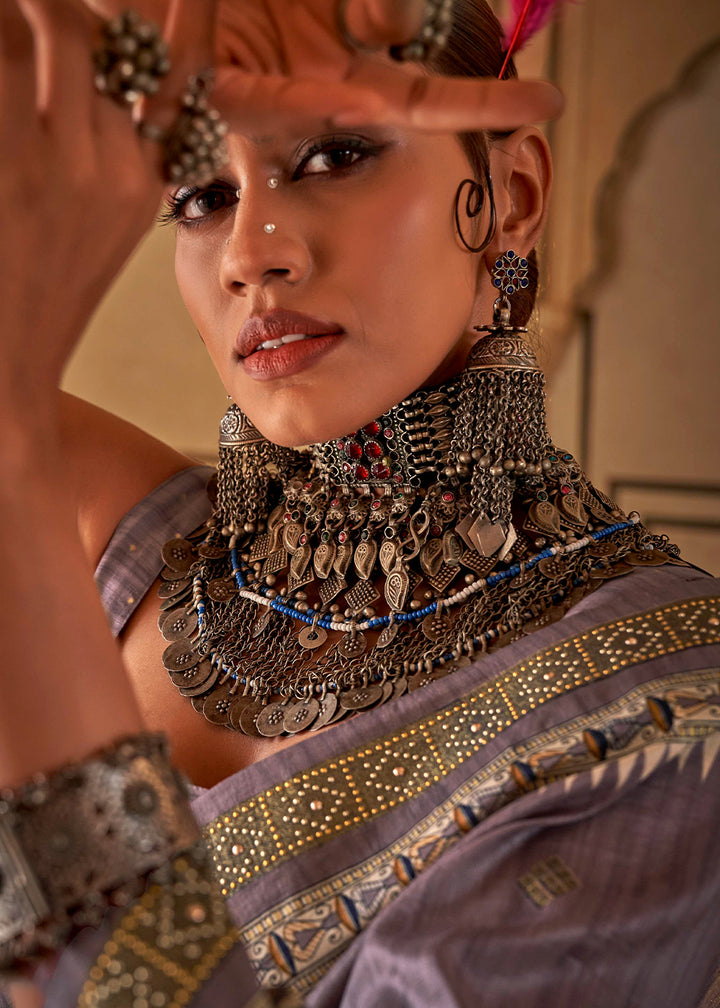 Pale Purple Viscose Silk Saree with Luxury Print & Dew Drop Detailing