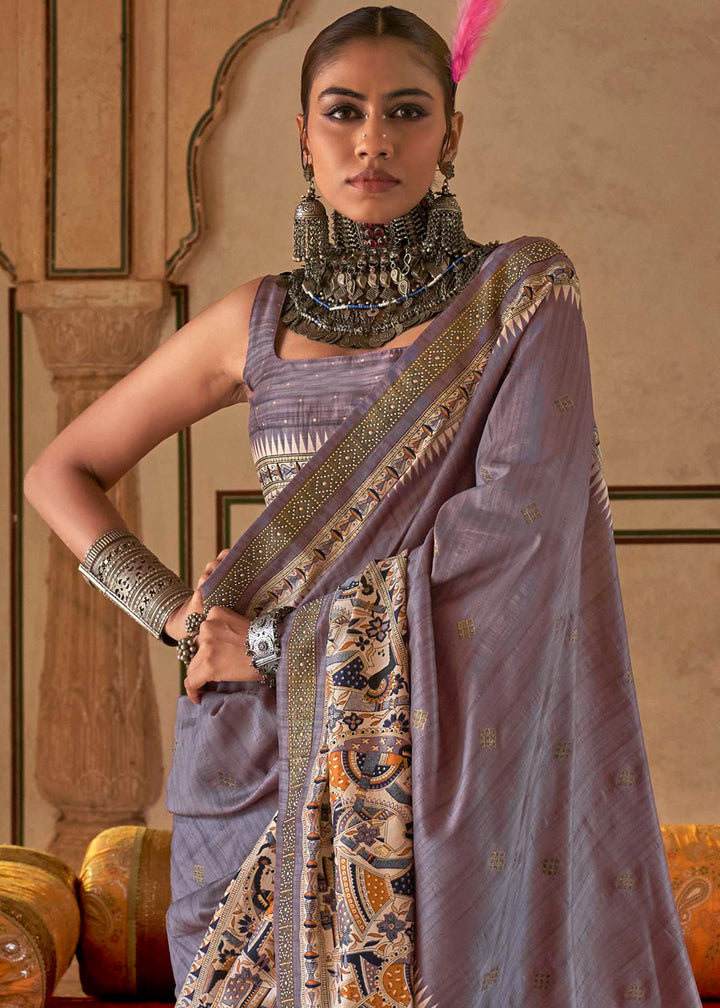 Pale Purple Viscose Silk Saree with Luxury Print & Dew Drop Detailing