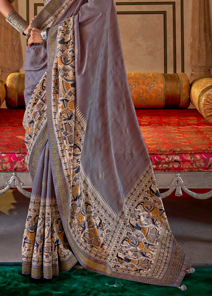 Pale Purple Viscose Silk Saree with Luxury Print & Dew Drop Detailing