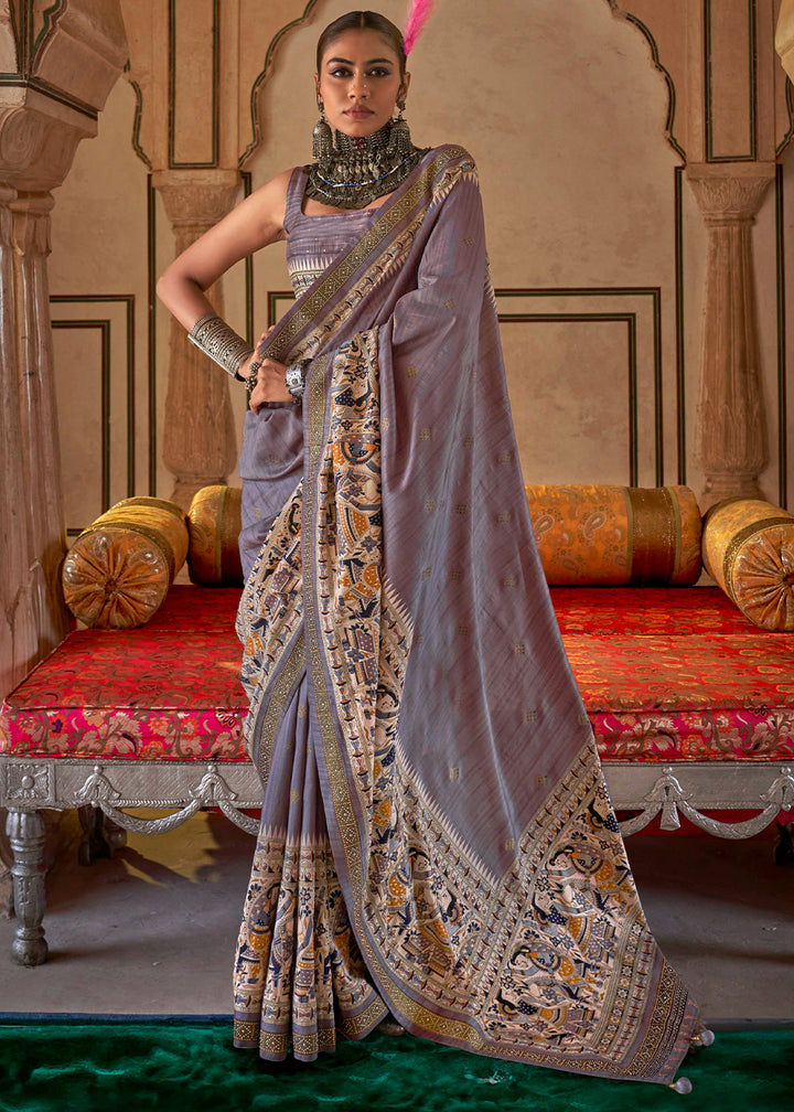 Pale Purple Viscose Silk Saree with Luxury Print & Dew Drop Detailing