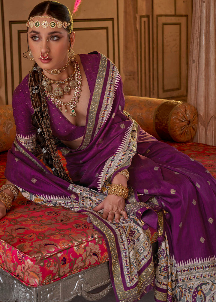 Lollipop Purple Viscose Silk Saree with Luxury Print & Dew Drop Detailing