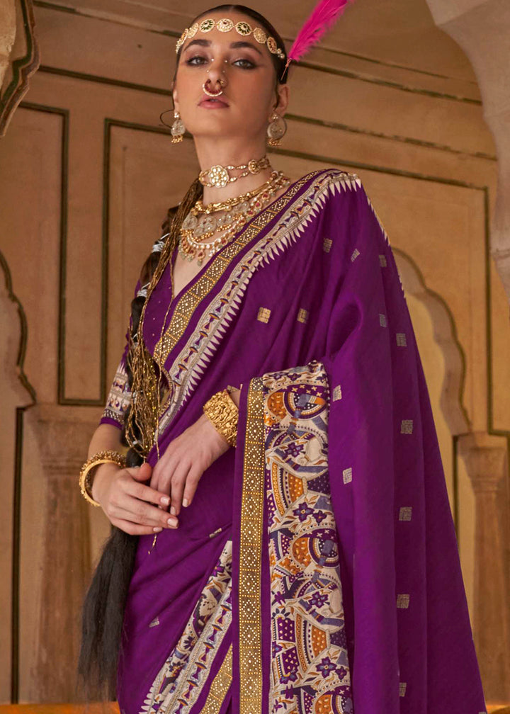 Lollipop Purple Viscose Silk Saree with Luxury Print & Dew Drop Detailing