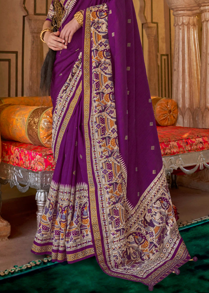 Lollipop Purple Viscose Silk Saree with Luxury Print & Dew Drop Detailing