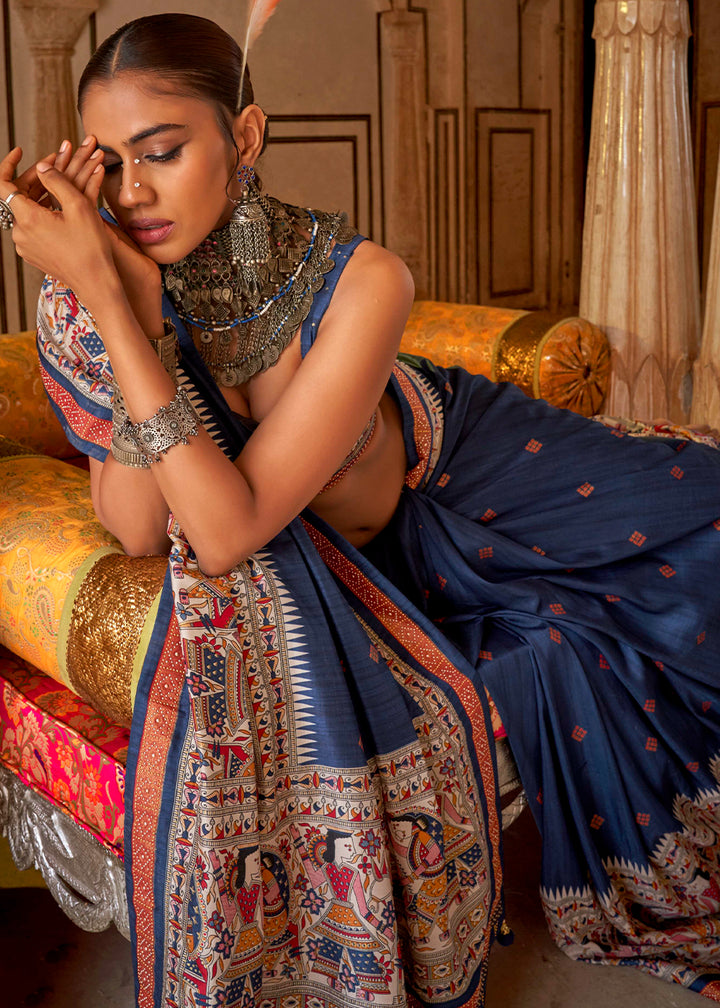 Berry Blue Viscose Silk Saree with Luxury Print & Dew Drop Detailing