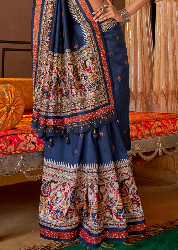 Berry Blue Viscose Silk Saree with Luxury Print & Dew Drop Detailing