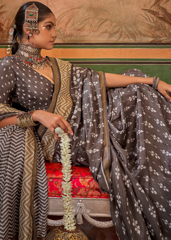 Toffee Brown Silk Saree in Traditional Design with Aqua Finish