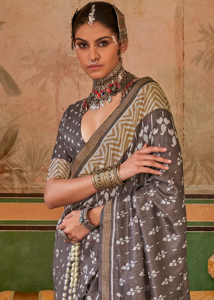 Toffee Brown Silk Saree in Traditional Design with Aqua Finish