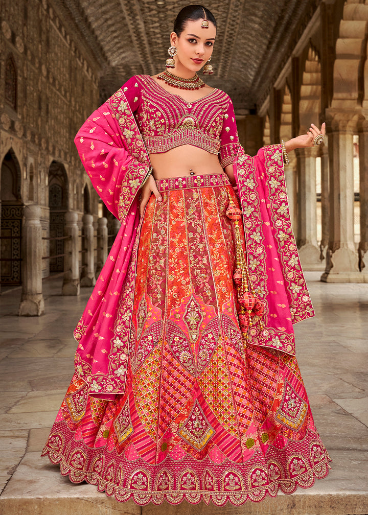Magenta Pink Banarasi Silk Lehenga Choli with Zarkan, Sequins & Thread Work