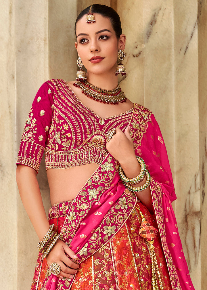 Magenta Pink Banarasi Silk Lehenga Choli with Zarkan, Sequins & Thread Work