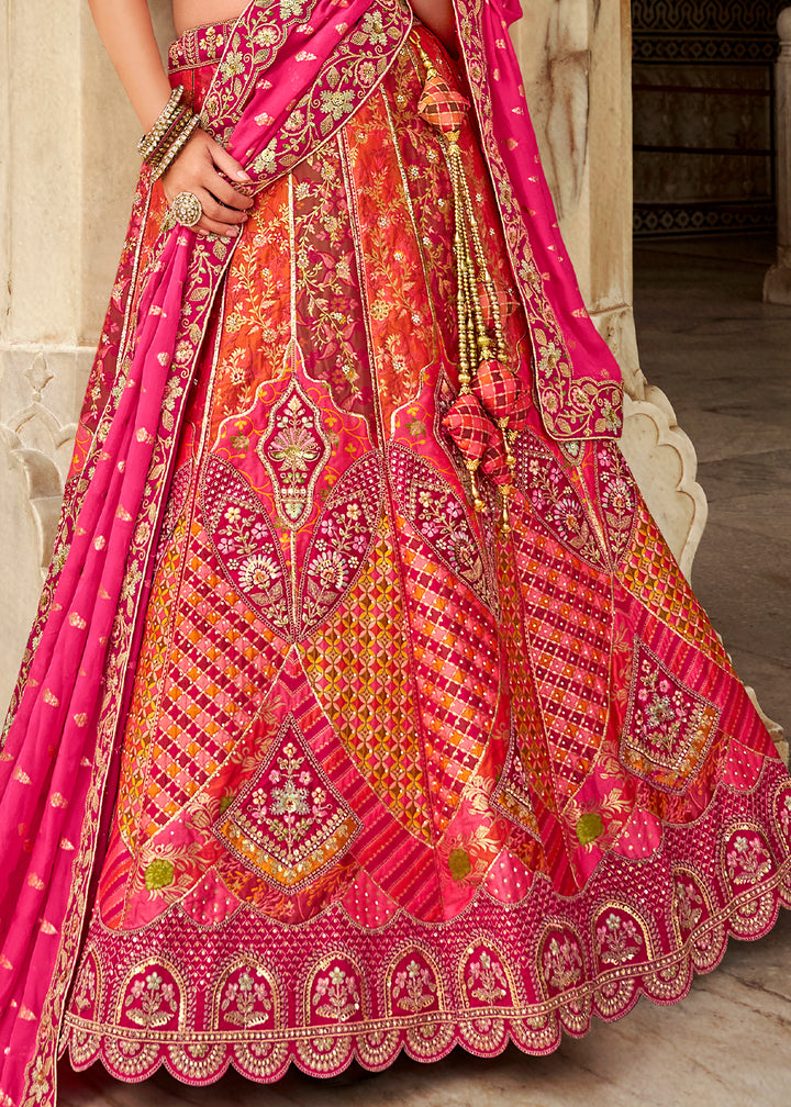 Magenta Pink Banarasi Silk Lehenga Choli with Zarkan, Sequins & Thread Work