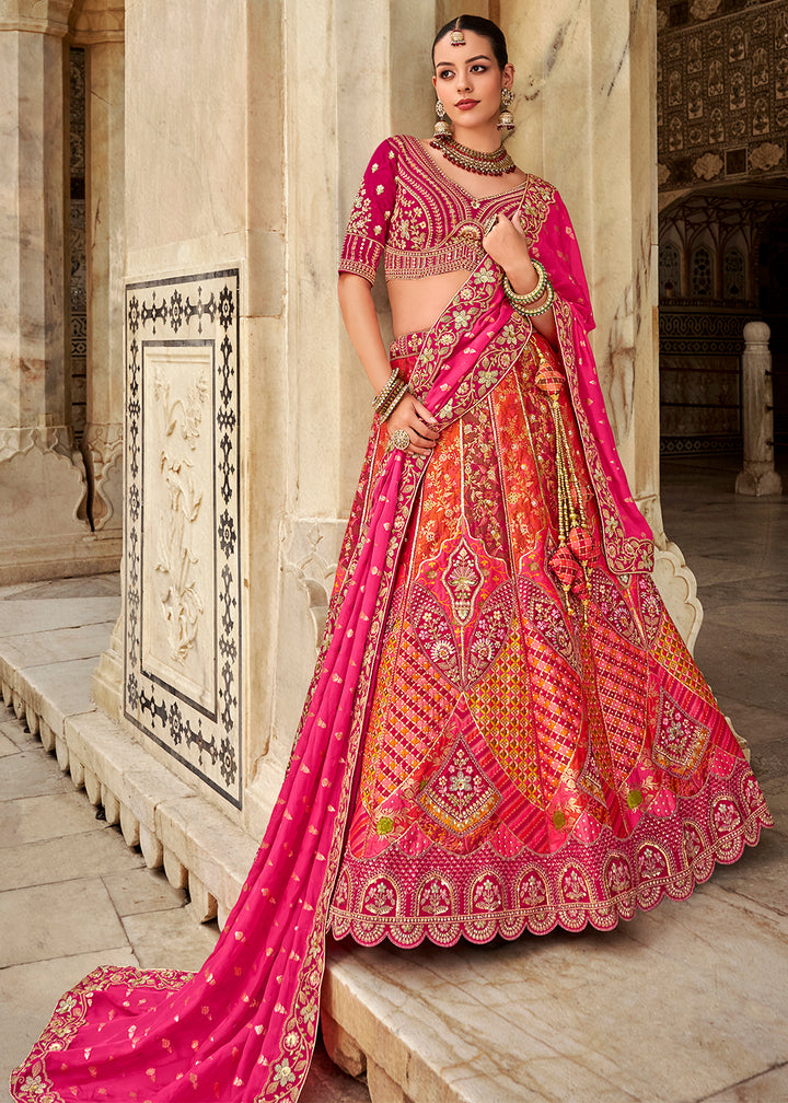 Magenta Pink Banarasi Silk Lehenga Choli with Zarkan, Sequins & Thread Work
