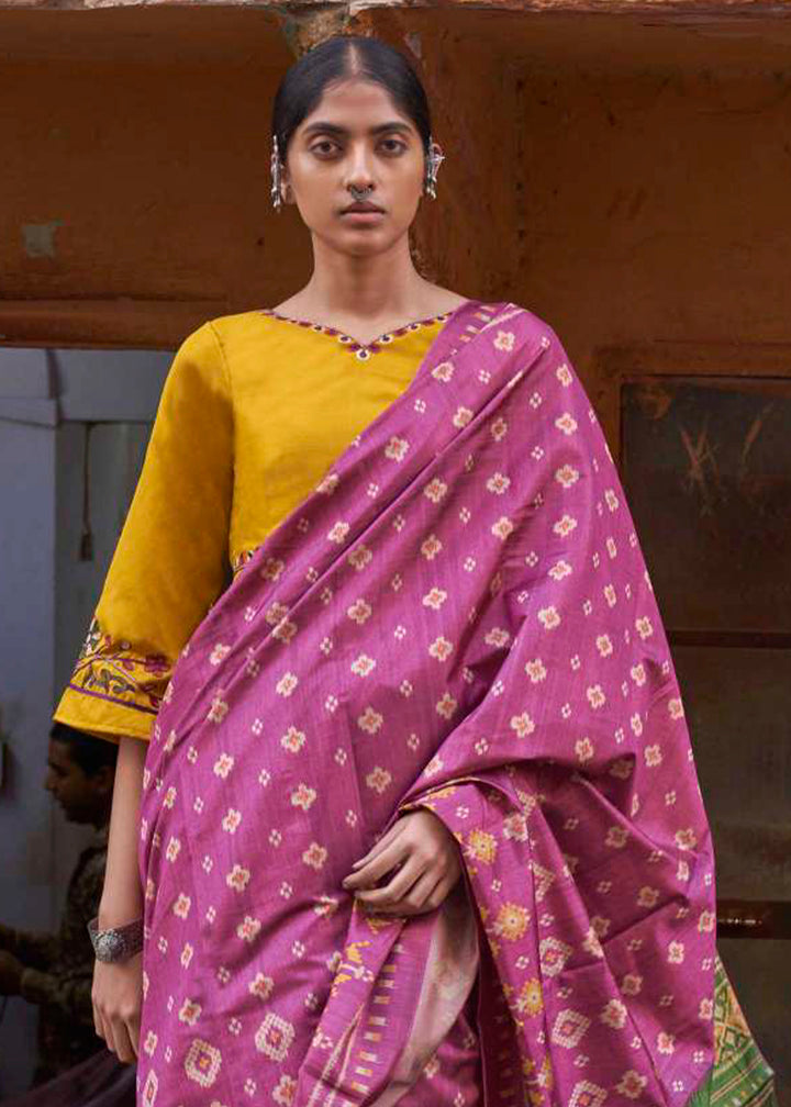 Mardi Gras Purple Ikkat Silk Saree with Stunning Designer Embroidery Blouse