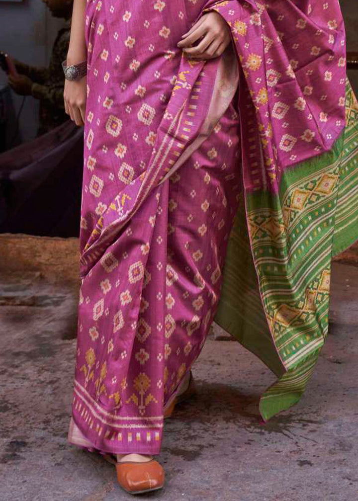 Mardi Gras Purple Ikkat Silk Saree with Stunning Designer Embroidery Blouse