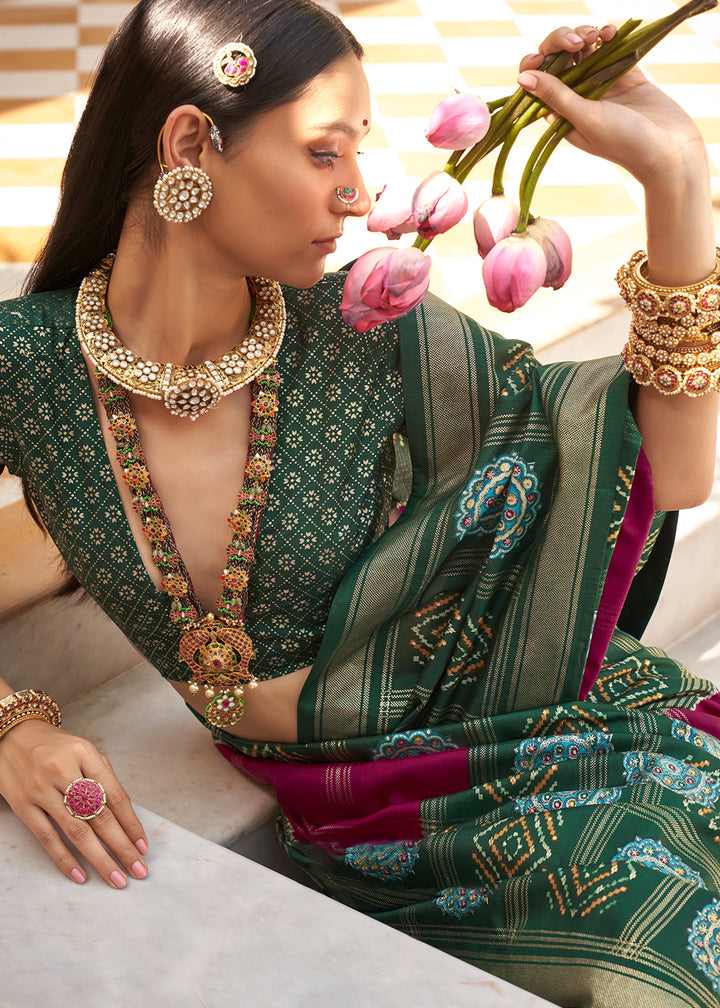 Byzantine Purple & Green Patola Printed Silk Saree