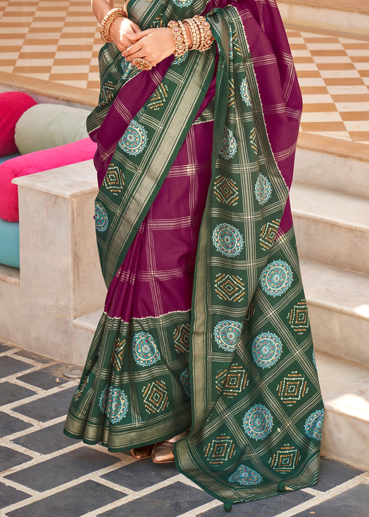 Byzantine Purple & Green Patola Printed Silk Saree
