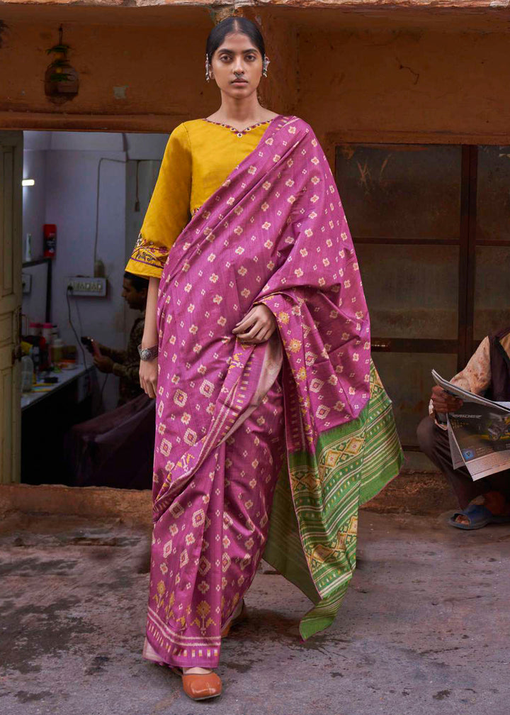 Mardi Gras Purple Ikkat Silk Saree with Stunning Designer Embroidery Blouse