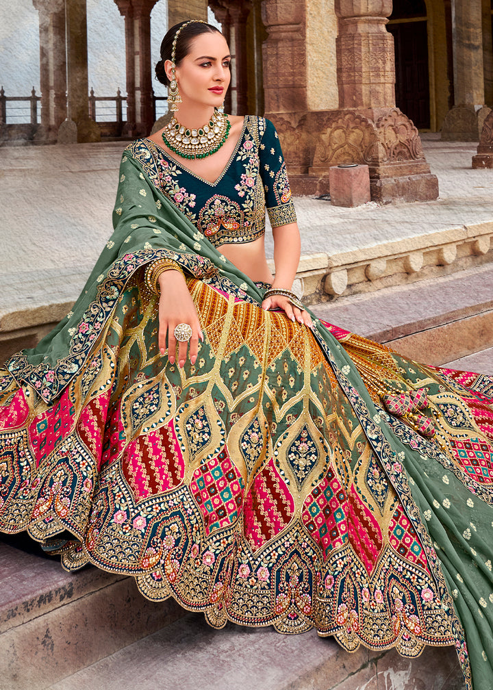 Multi Colored Banarasi Silk Lehenga Choli with Zarkan, Sequins & Thread Work