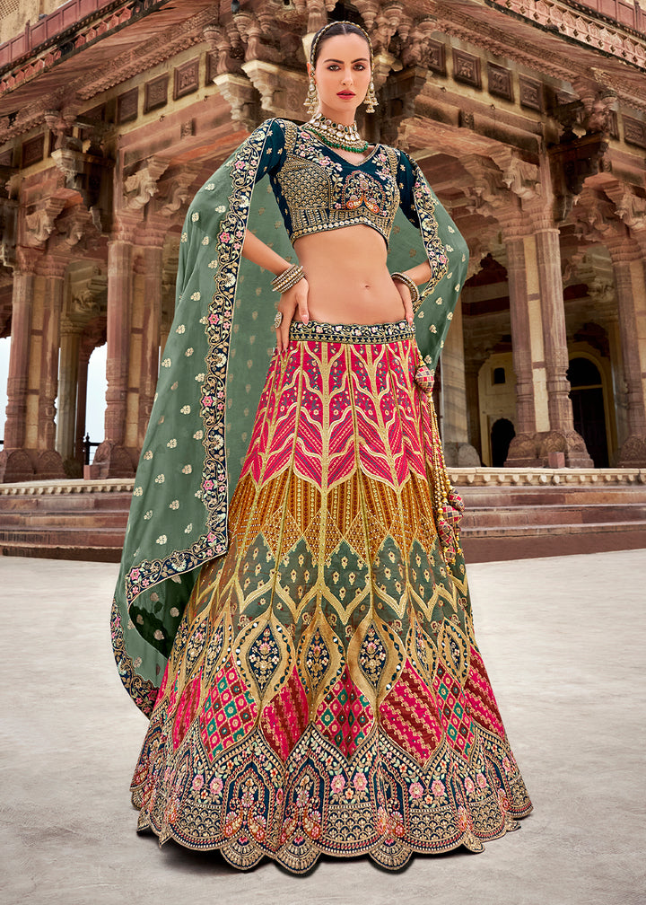 Multi Colored Banarasi Silk Lehenga Choli with Zarkan, Sequins & Thread Work