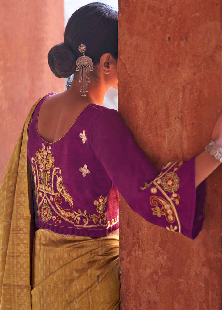 Canary Yellow Ikkat Silk Saree with Stunning Designer Embroidery Blouse