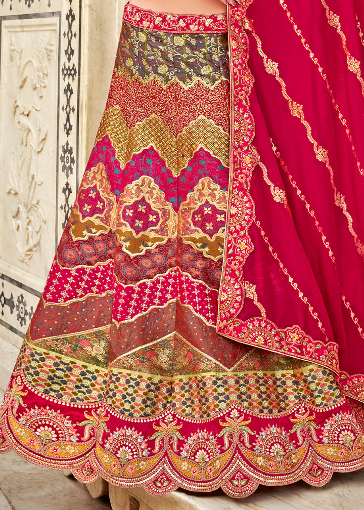 Ruby Pink Banarasi Silk Lehenga Choli with Zarkan, Sequins & Thread Work