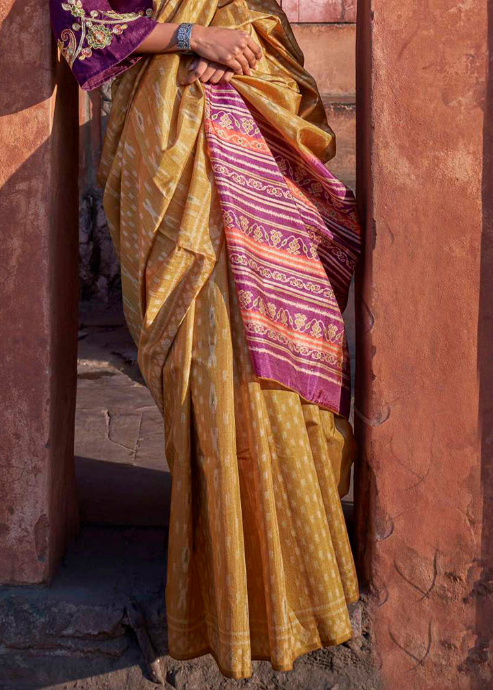 Canary Yellow Ikkat Silk Saree with Stunning Designer Embroidery Blouse