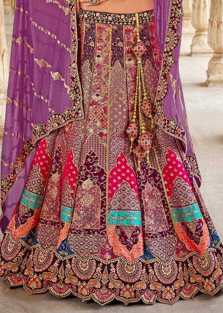 Shades Of Purple Banarasi Silk Lehenga Choli with Zarkan, Sequins & Thread Work