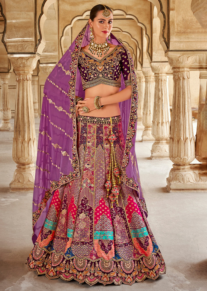 Shades Of Purple Banarasi Silk Lehenga Choli with Zarkan, Sequins & Thread Work