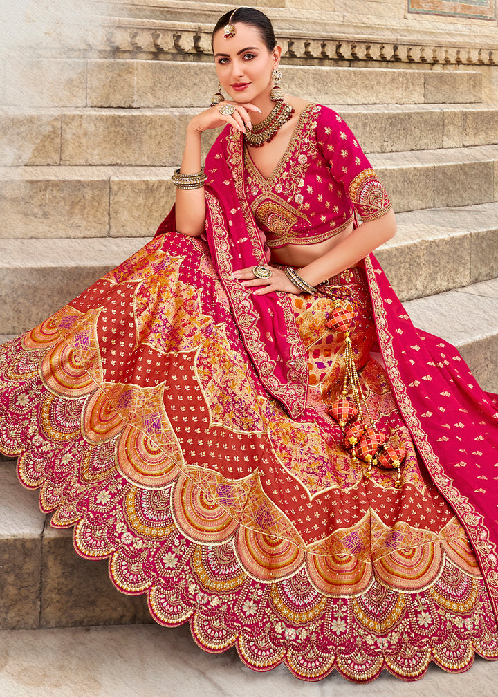 Pink & Brown Banarasi Silk Lehenga Choli with Zarkan, Sequins & Thread Work