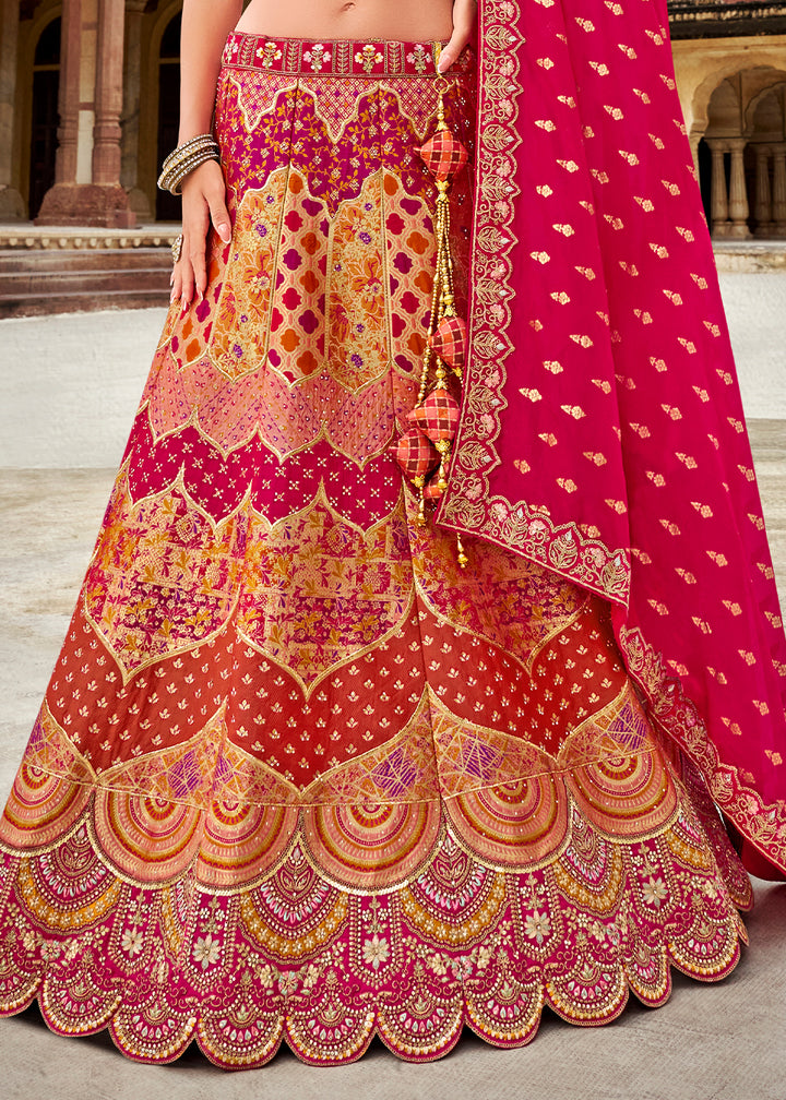 Pink & Brown Banarasi Silk Lehenga Choli with Zarkan, Sequins & Thread Work